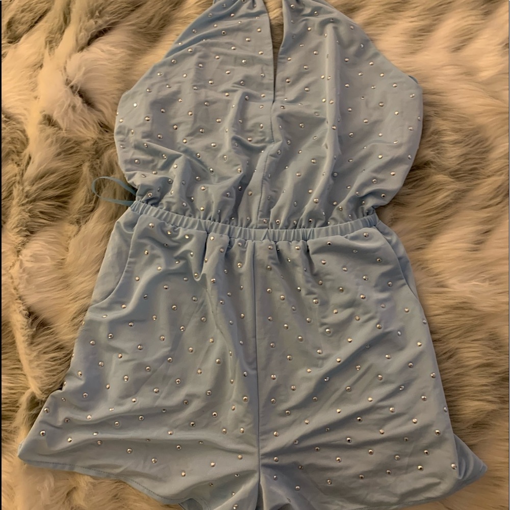 WOW Couture Light Blue Romper, Stud Detail (NWOT)